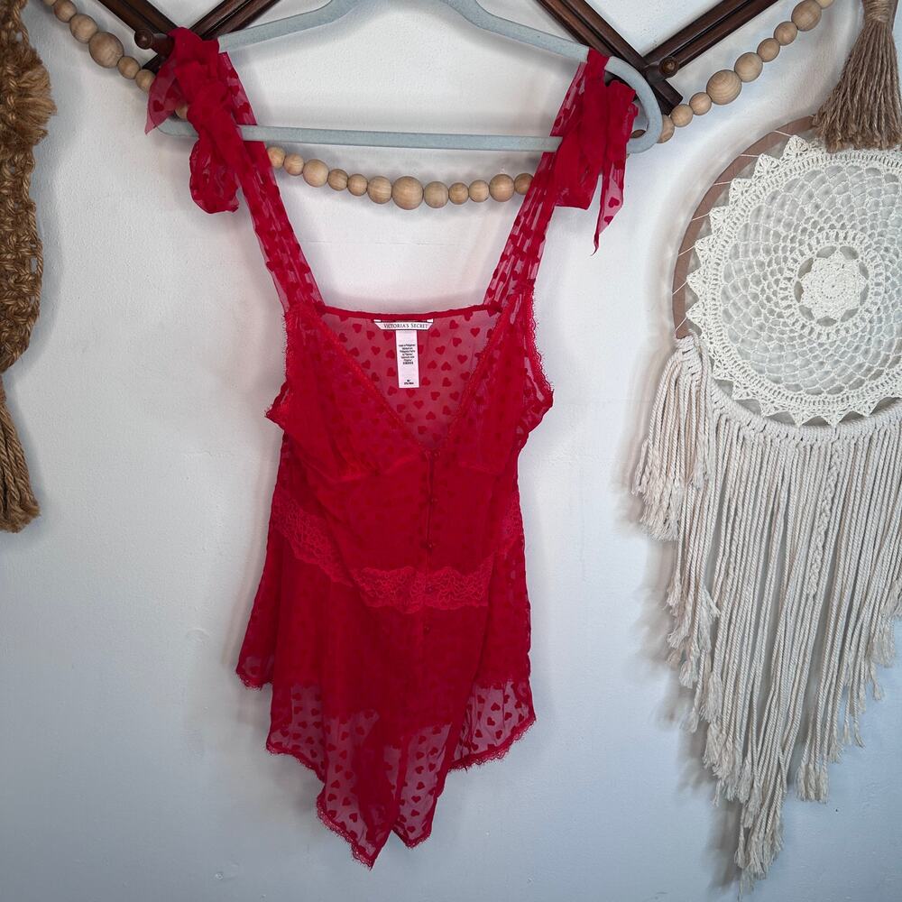 Victoria's Secret Red Heart Sheer Lingerie Romper